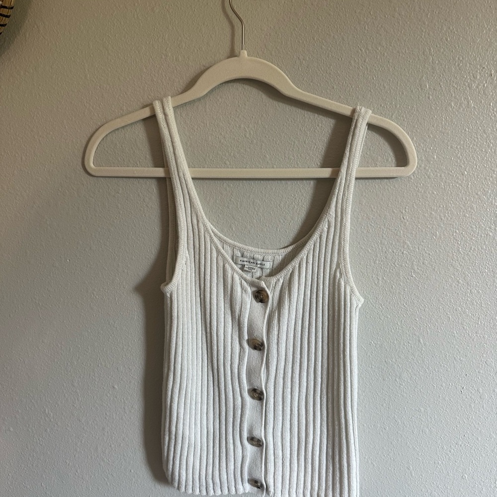 American Eagle Outfitters Cream Ribbed Sleeveless Tank Top